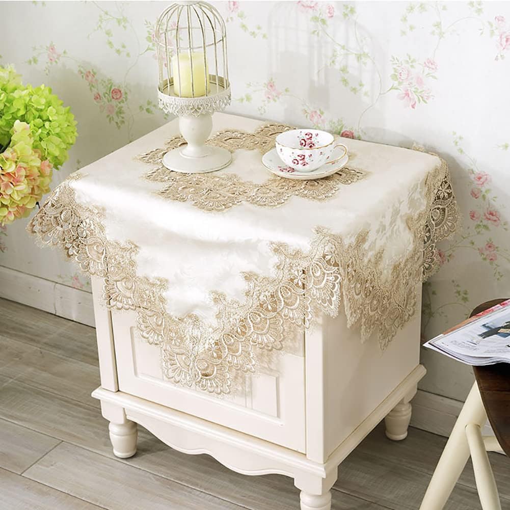 Luxury Embroidered Fabric Tablecloth, Floral Pattern with Lace Trim, Decorative Rectangle Table Cover for Parties, Weddings, Holiday Meals and Family Gatherings, 51 x 71 Inch - Image 2
