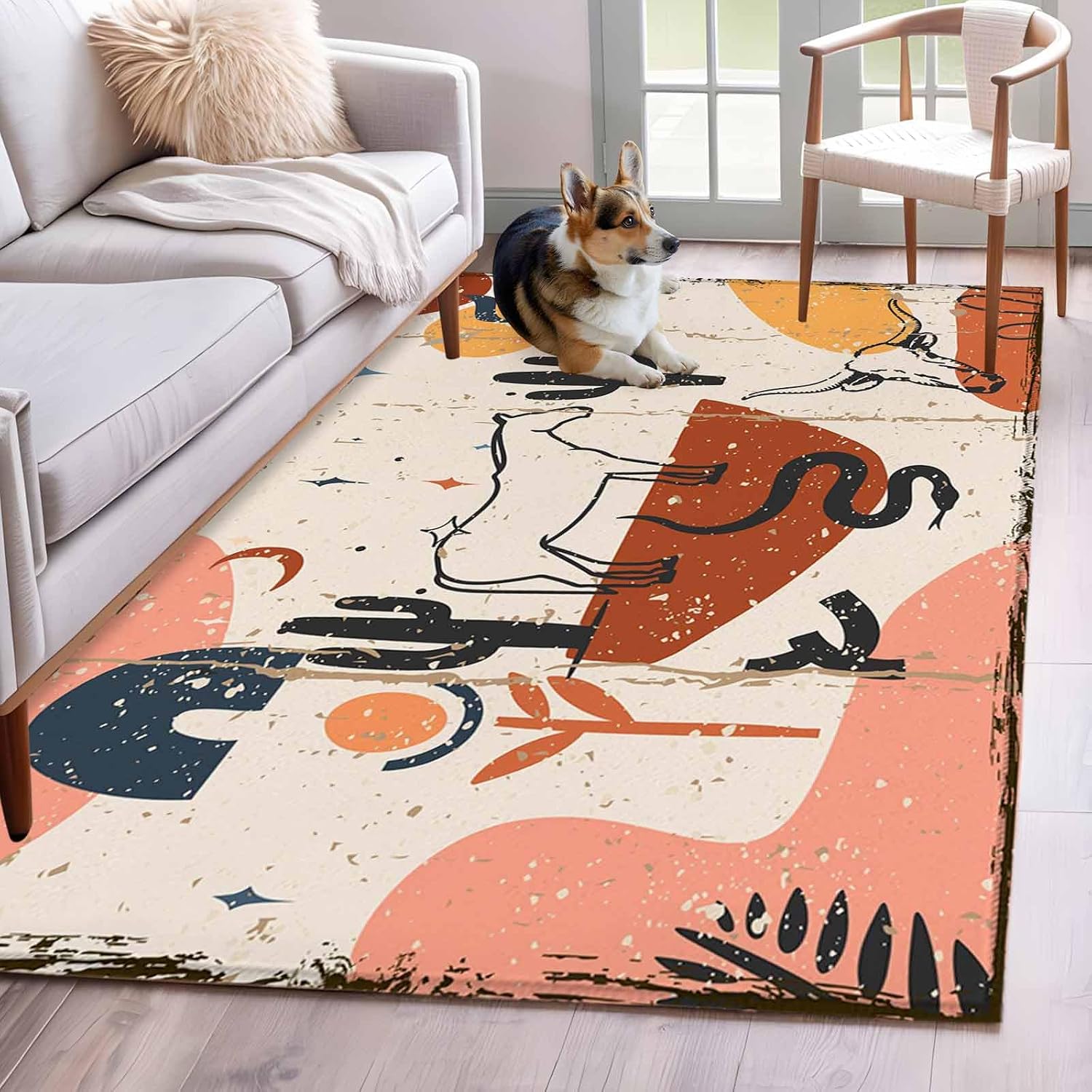 Modern Cowboy Area Rug for Living Room Bedroom, Washable Non Slip Carpet with Horse and Cactus Pattern, 3x5 - Image 2