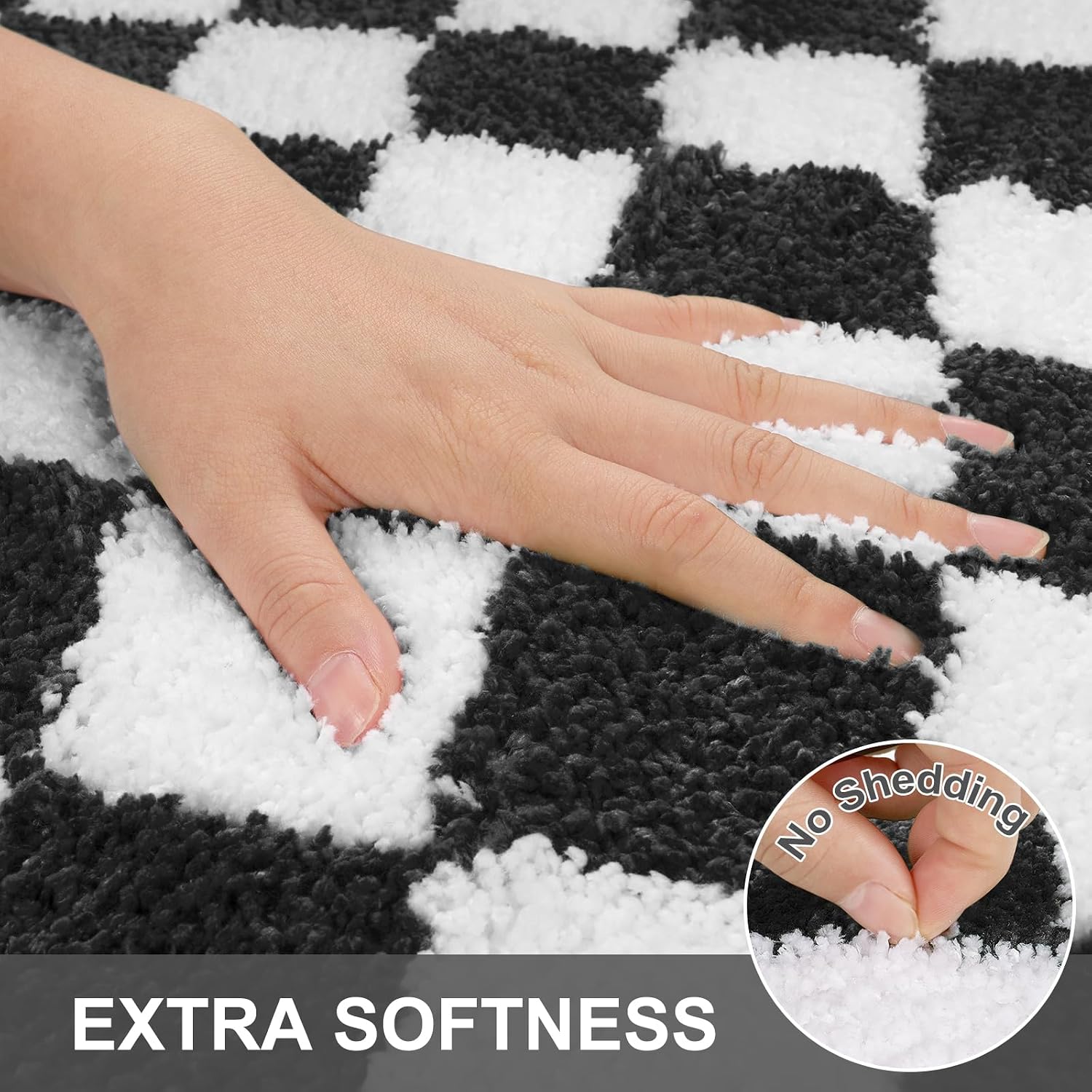 Checkerboard Short-Pile Round Bathroom Mat - Image 2