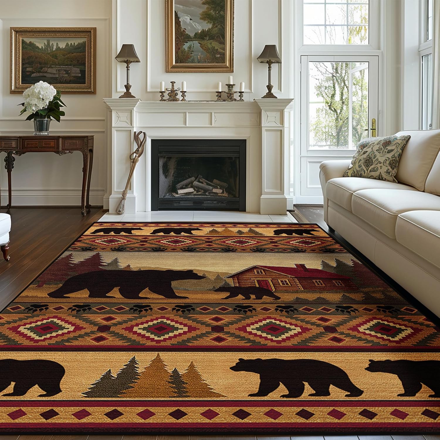Animal Pattern Area Rug 5x7 for Living Room Bedroom, Washable Non Slip Low Pile Indoor Carpet, Brown - Image 2