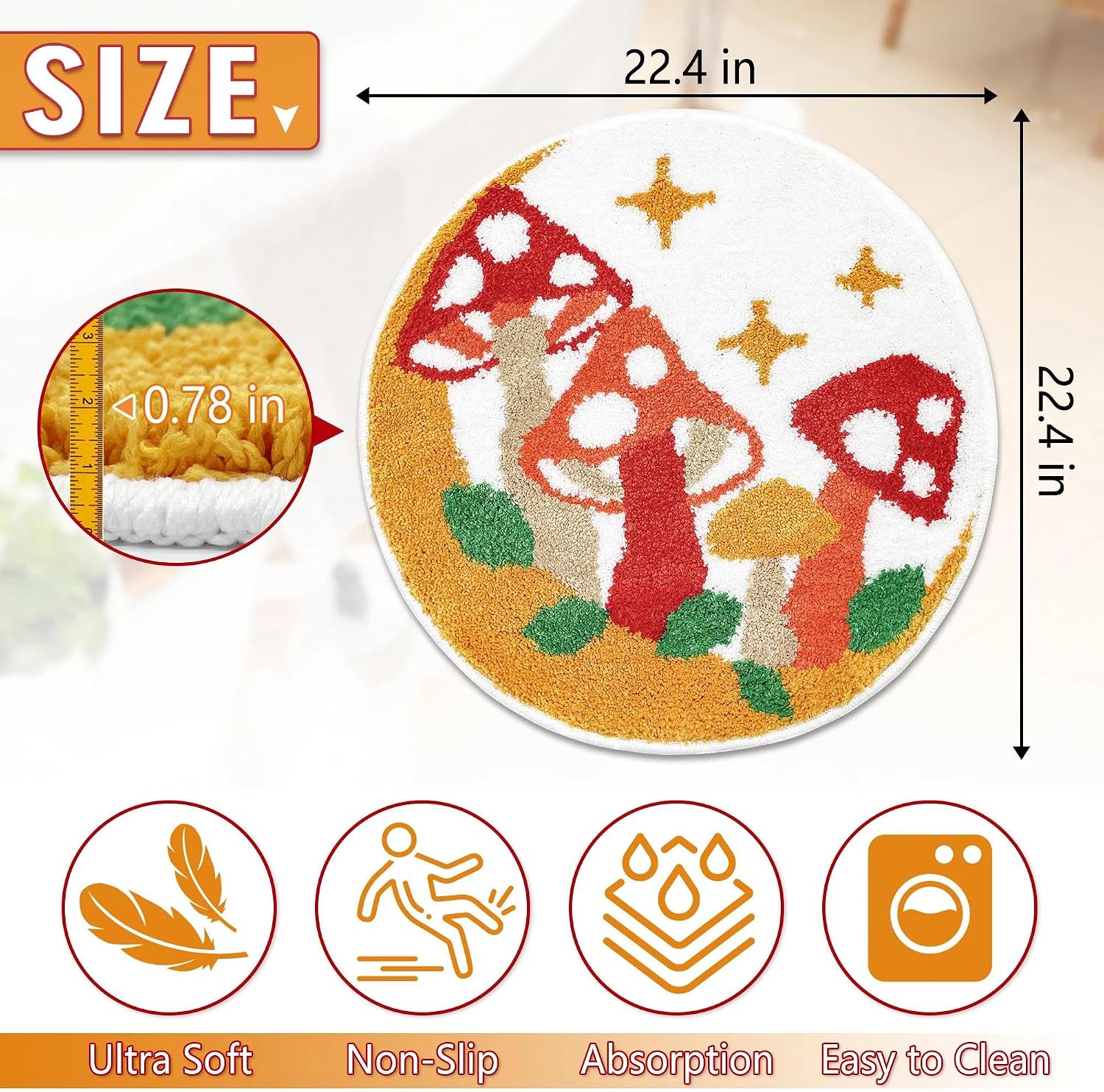 Colorful Mushroom Pattern Round Bathroom Mat - Image 2