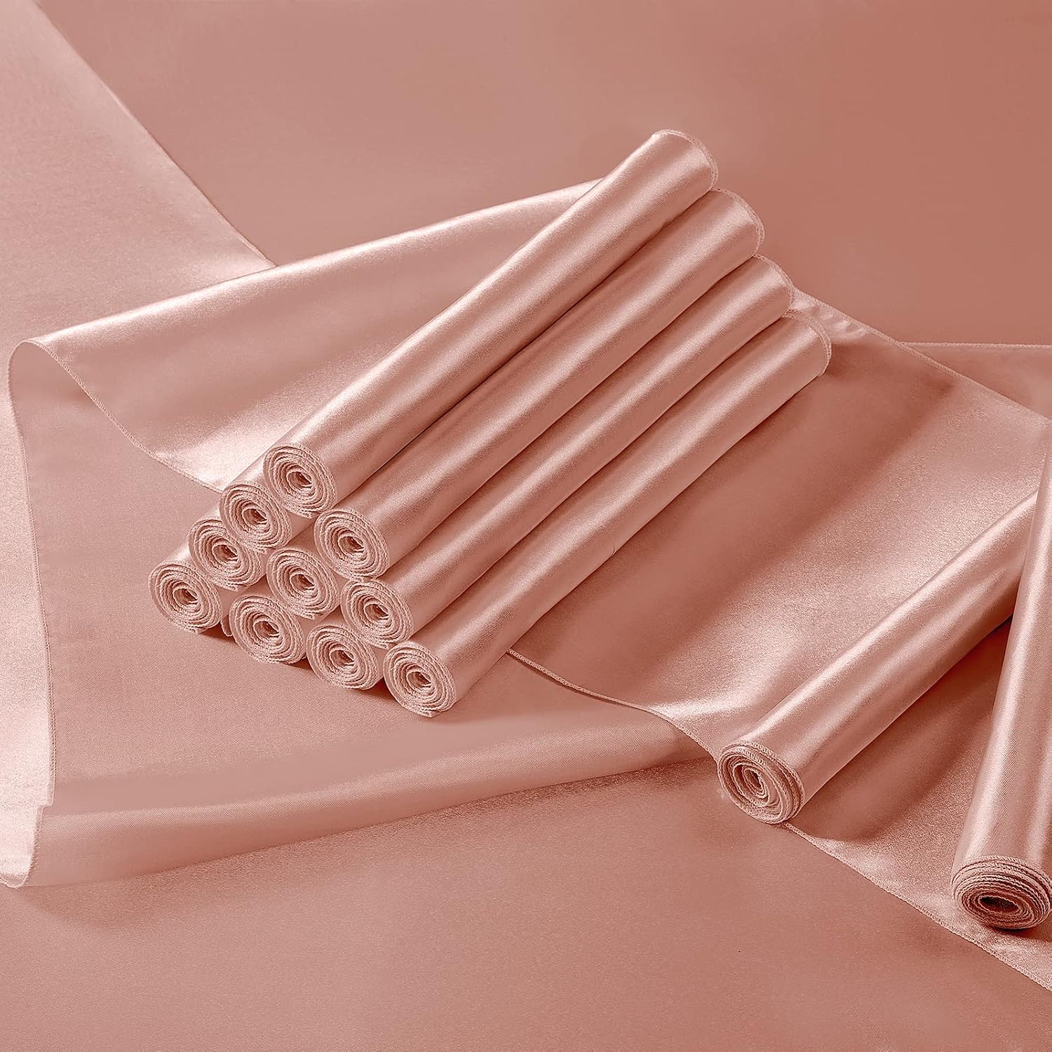 12Pcs Satin Rose Gold Table Runners, 12 x 72 Inch Smooth Table Decor for Weddings, Banquets, Birthdays, Buffets and Special Events - Image 2
