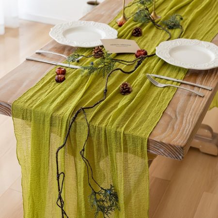 6Pcs Moss Green  Table Runner, 120 Inch Long Sheer Gauze Table Decor for Rustic Boho Wedding, Shower, Birthday and Home Dining