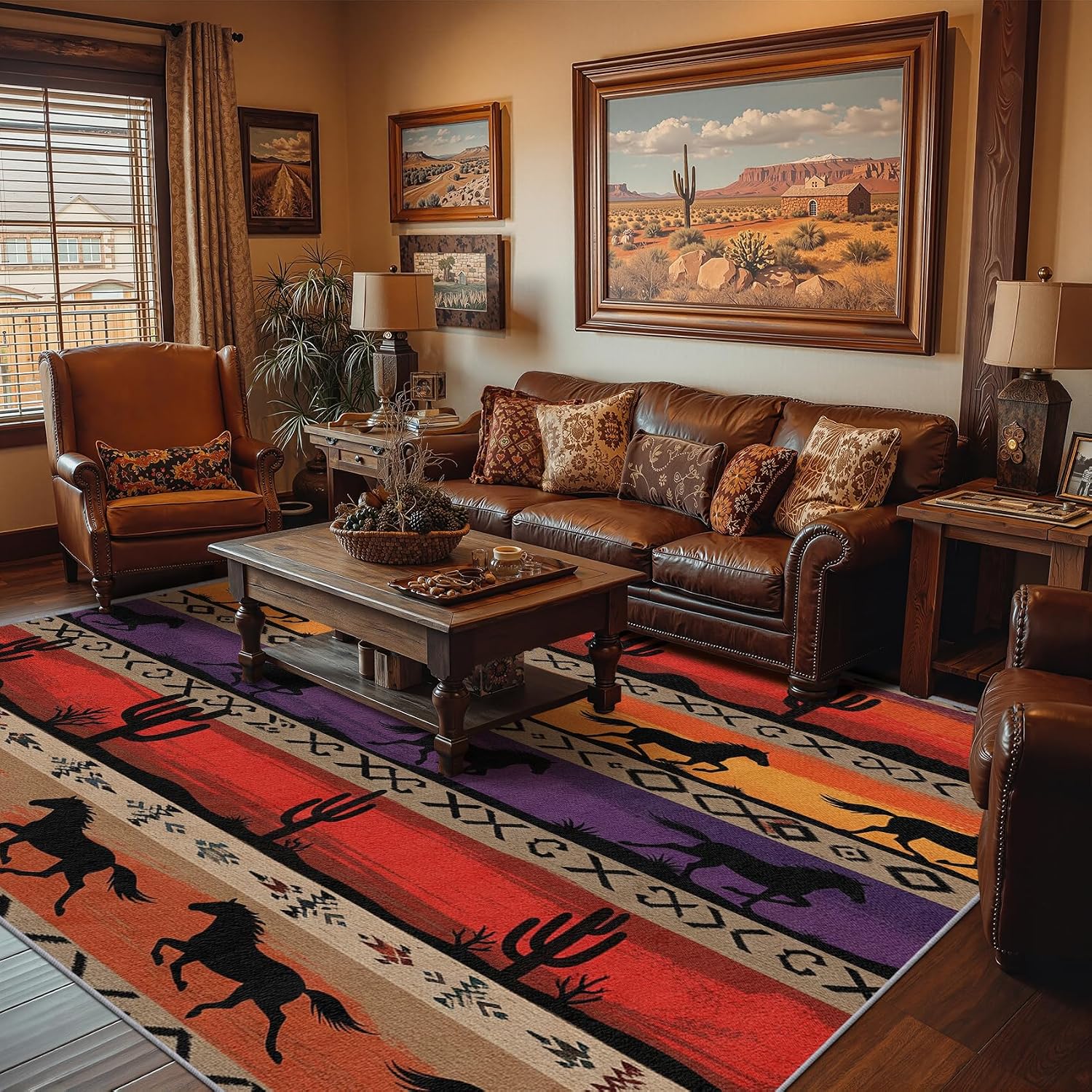 Horse Pattern Area Rug 3x5 for Entryway Office Hallway, Washable Non Slip Decorative Carpet with Desert Design - Image 2