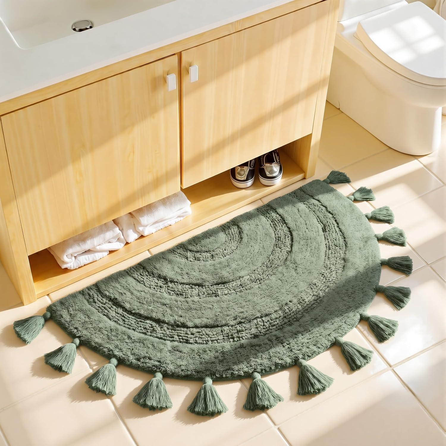 Semi-Circle Tassel Cotton Boho Bathroom Mat - Image 2