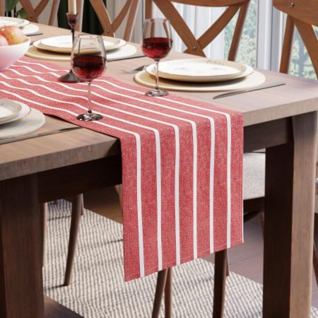 Cotton Dining Table Runner, Roma Red Stripe Pattern, 13 x 104 Inch Washable Table Decor for Kitchen and Dining Room